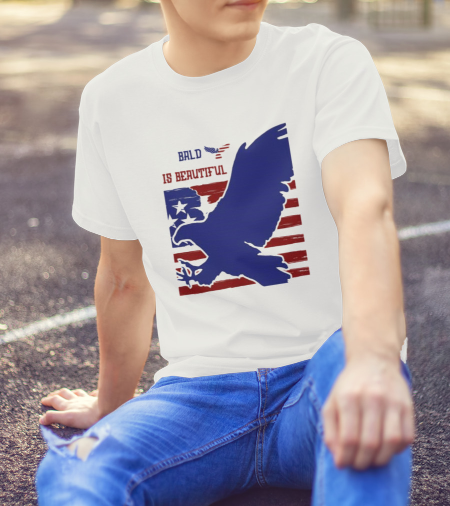 Bald Is Beautiful American Flag Eagle Stars Stripes T-Shirt