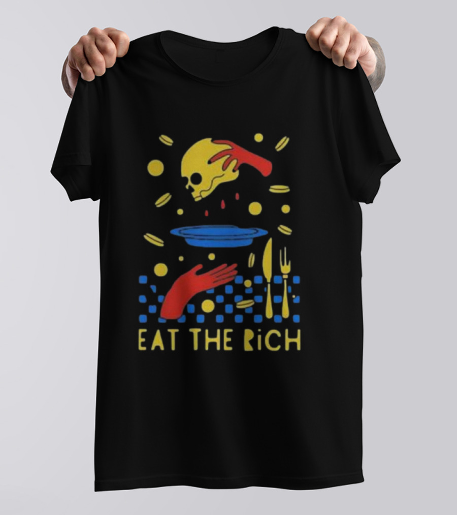 Eat The Rich Skull And Table Setting With Red Hands T-Shirt
