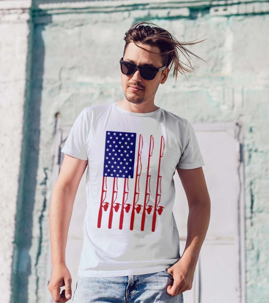 Fathers Day Fishing American Flag T-Shirt