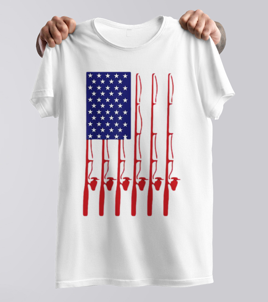 Fathers Day Fishing American Flag T-Shirt