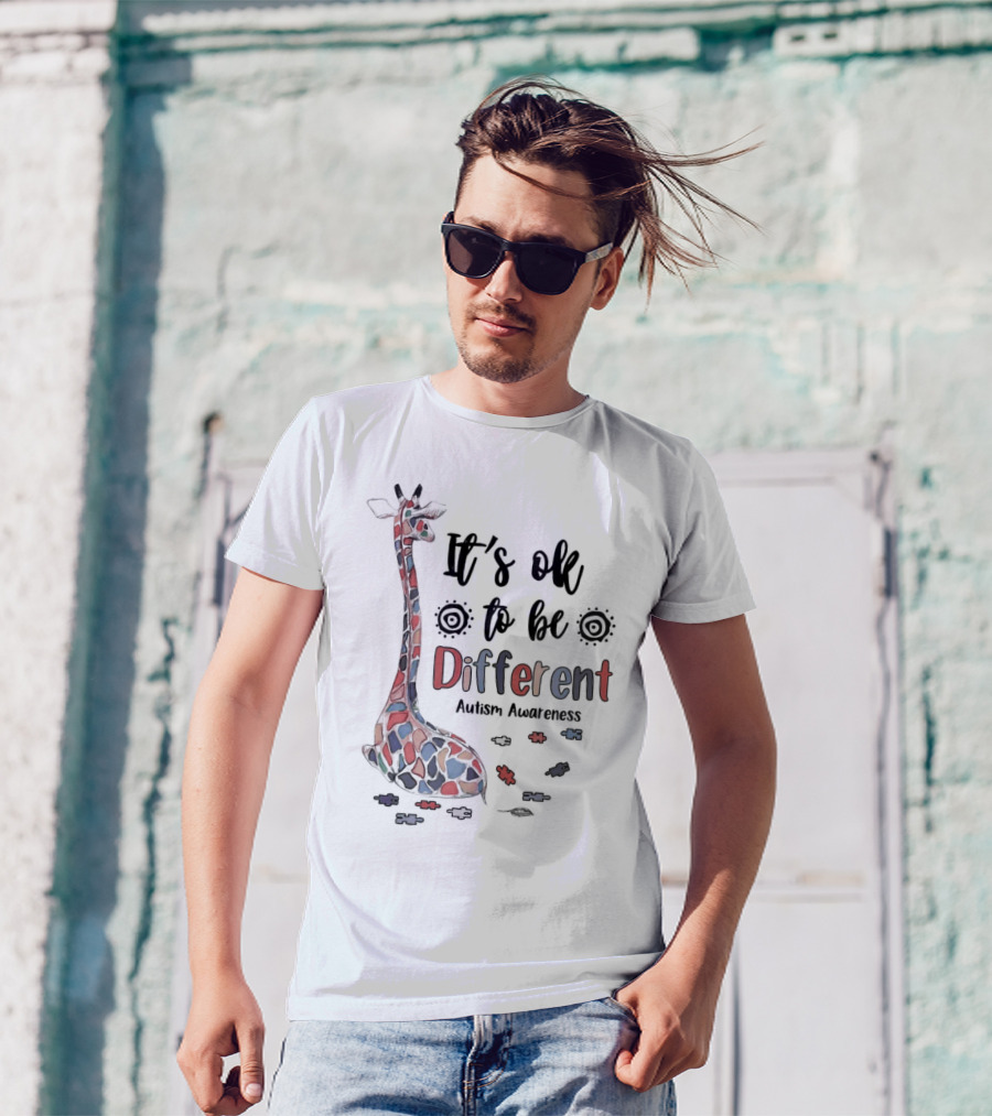 It's Ok To Be Different Giraffe Autism Awareness T-Shirt
