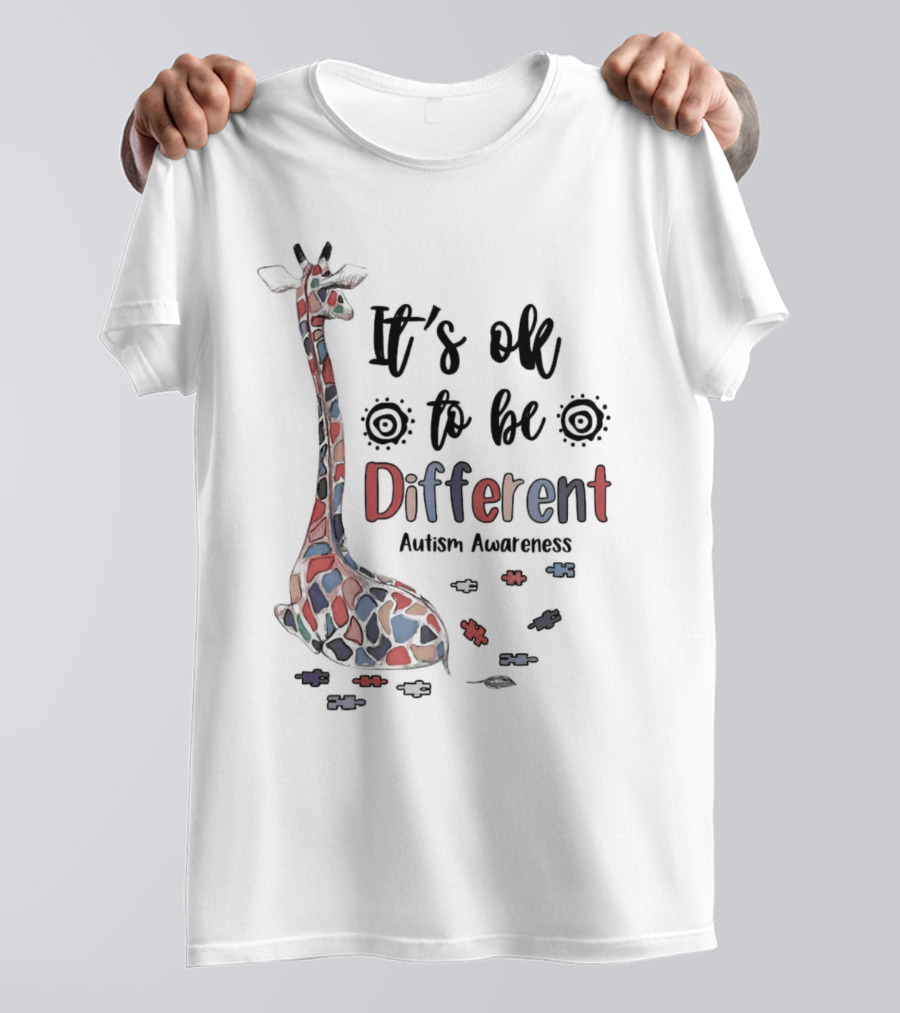 It's Ok To Be Different Giraffe Autism Awareness T-Shirt