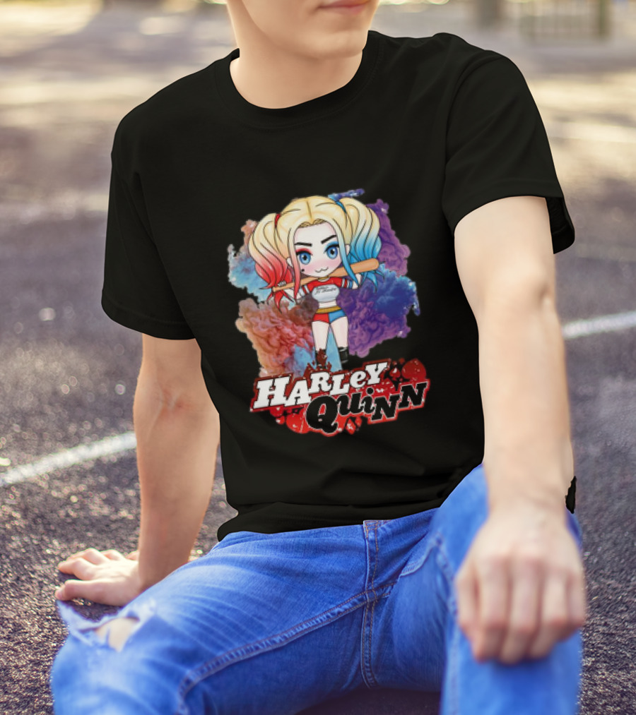 Harley Quinn Birds Of Prey Chibi Colorful Background T-Shirt