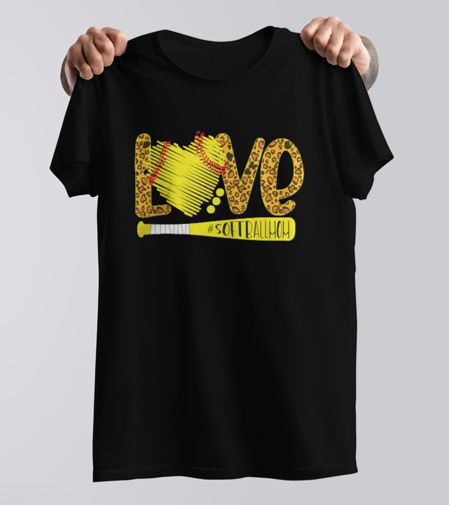 Love Leopard Softball Mom T-Shirt