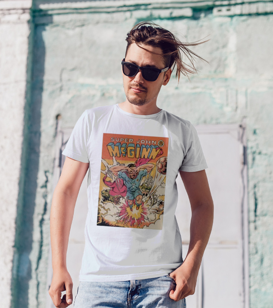 Super John McGinn Flying Hero Soccer Explosion Action Comic T-Shirt