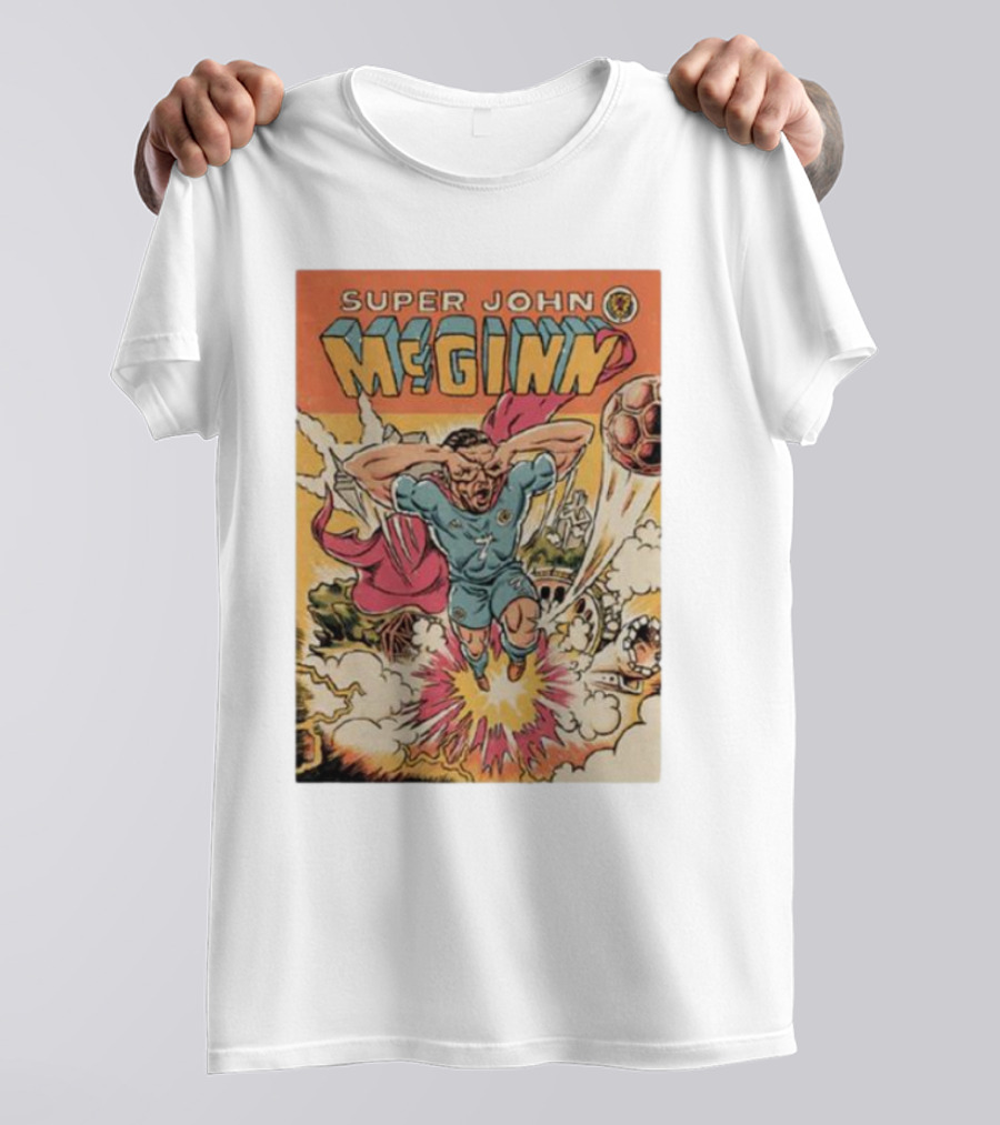Super John McGinn Flying Hero Soccer Explosion Action Comic T-Shirt