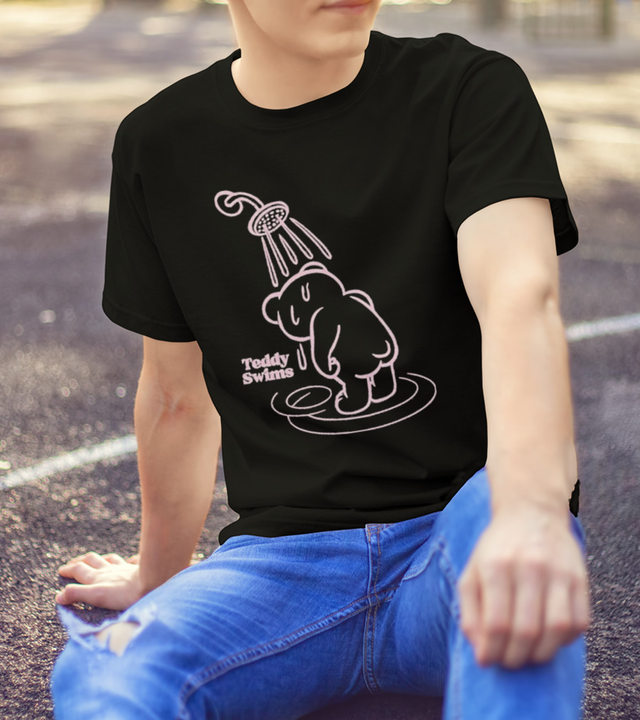 Teddy Swims Bear Under Shower Sad Broken Heart T-Shirt