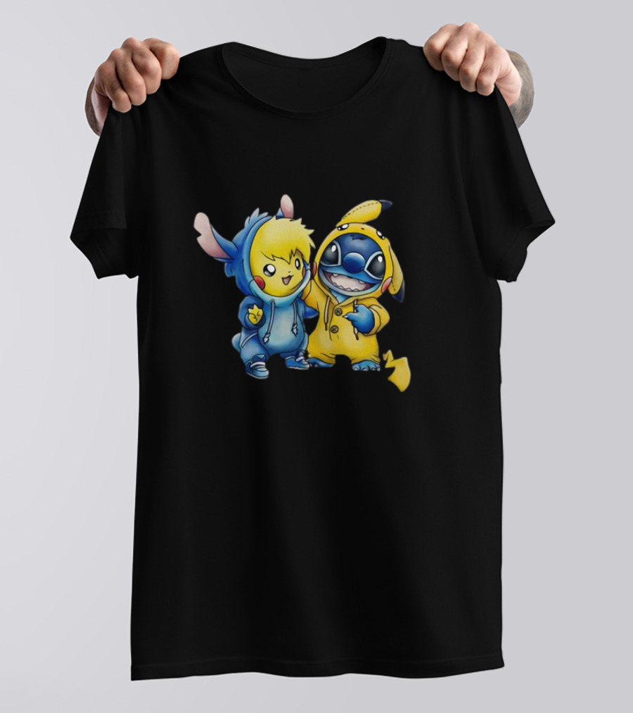 Disney Lilo Stitch Pikachu Pokemon Crossover Character T-Shirt