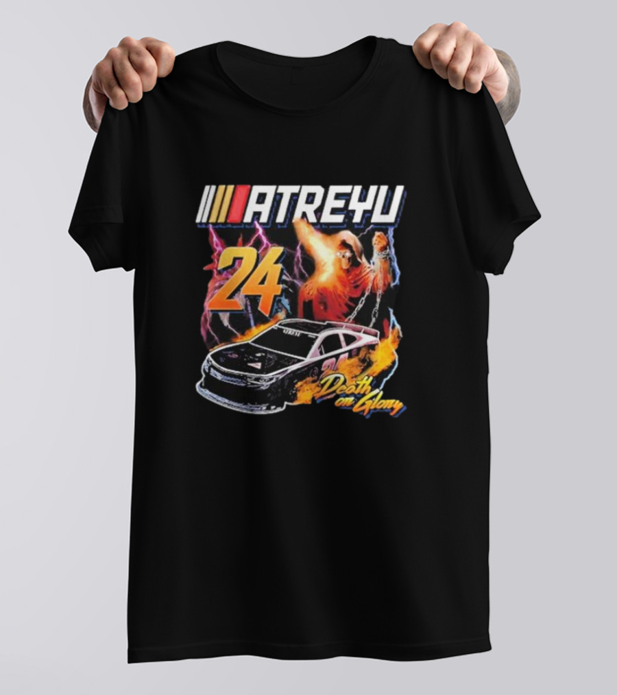 ATREYU 24 Death Or Glory Racing Theme With Flaming Car And Lightning Chains T-Shirt