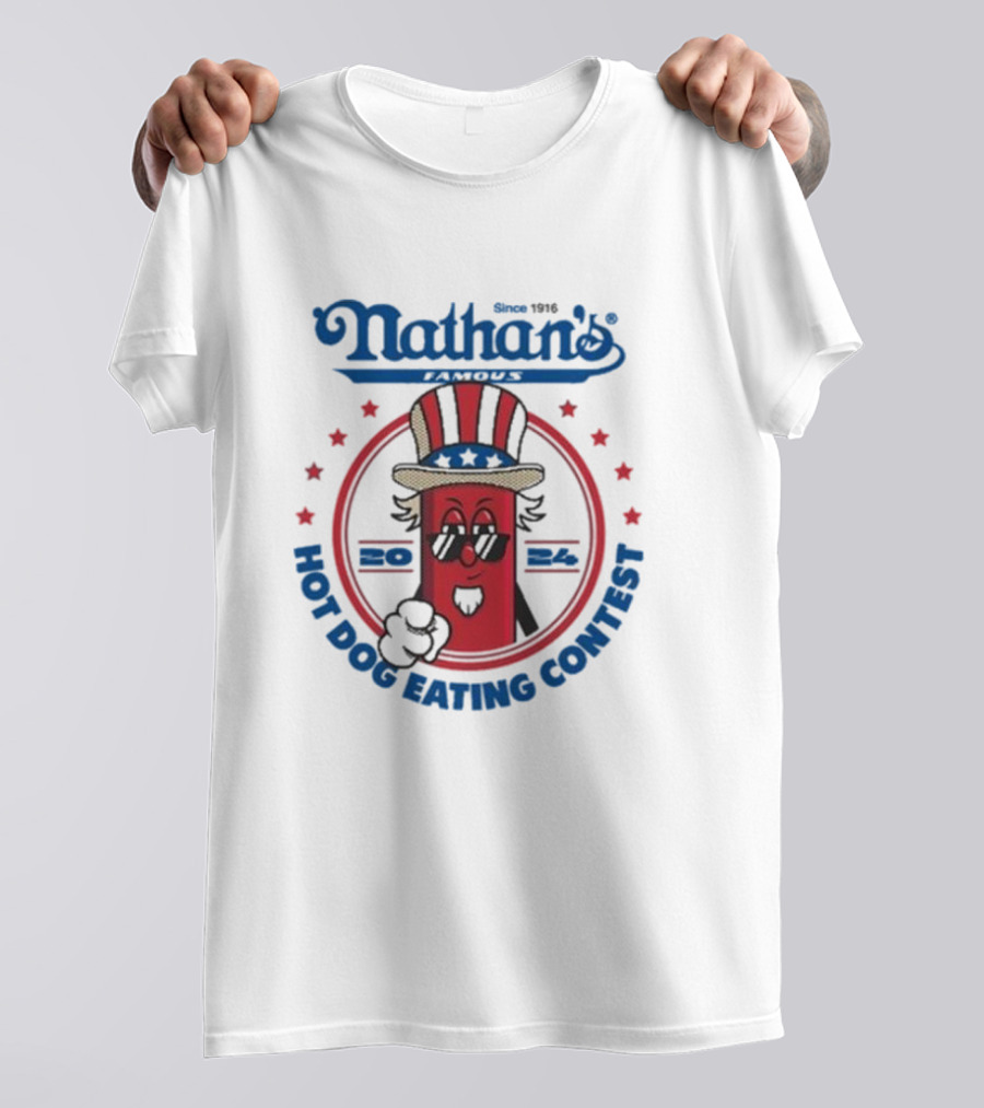 Nathan's Famous Hot Dog Eating Contest Uncle Sam Red Character T-Shirt