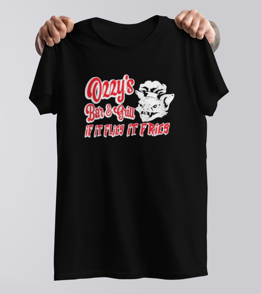 Ozzy's Bar And Grill If It Flies It Fries Cat Chef T-Shirt