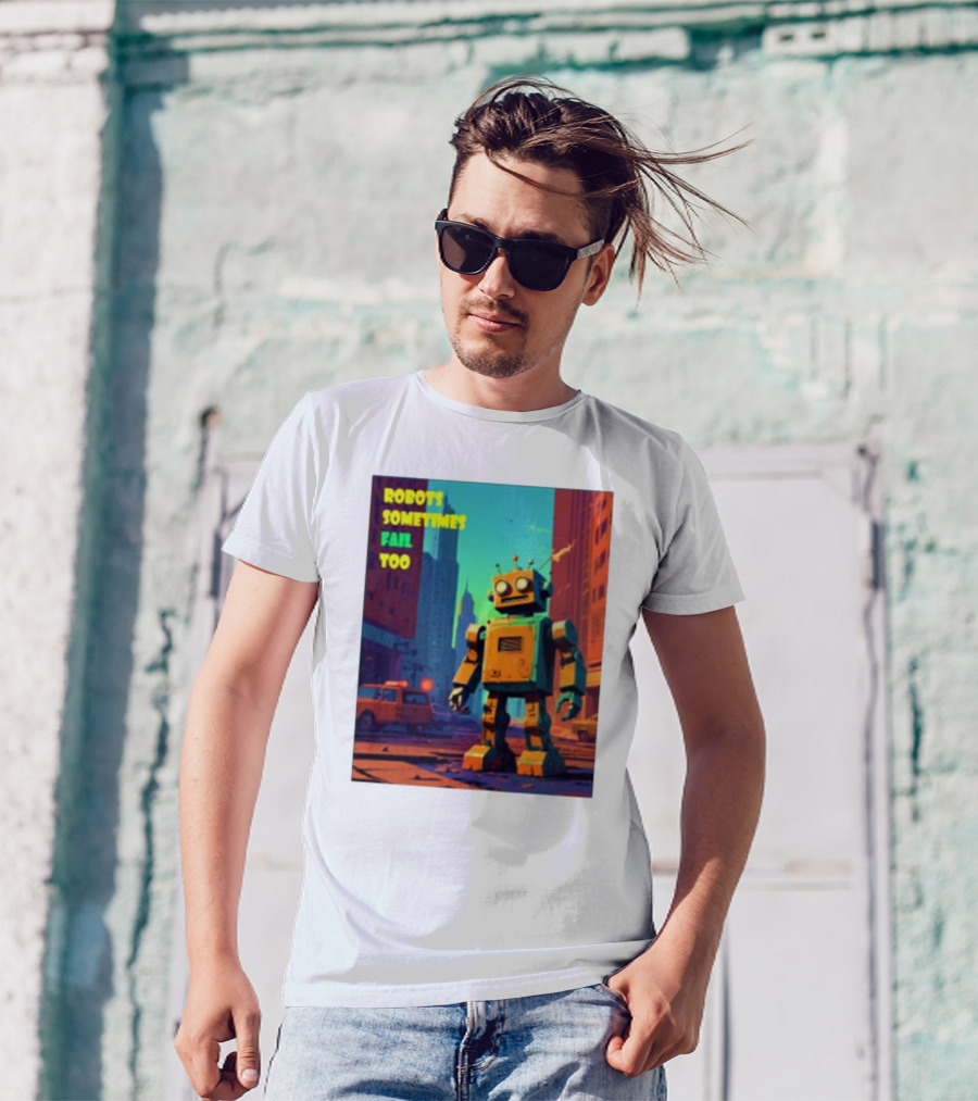 Robots Sometimes Fail Too Urban Cityscape Scene T-Shirt