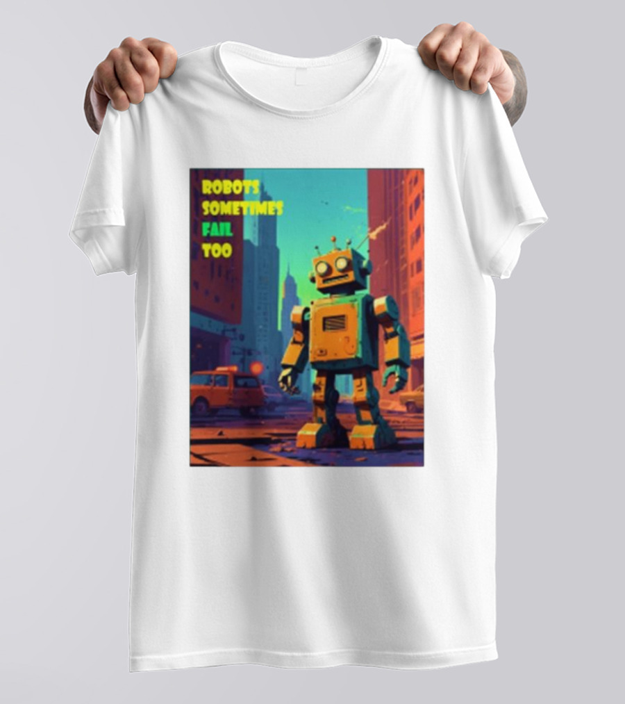 Robots Sometimes Fail Too Urban Cityscape Scene T-Shirt