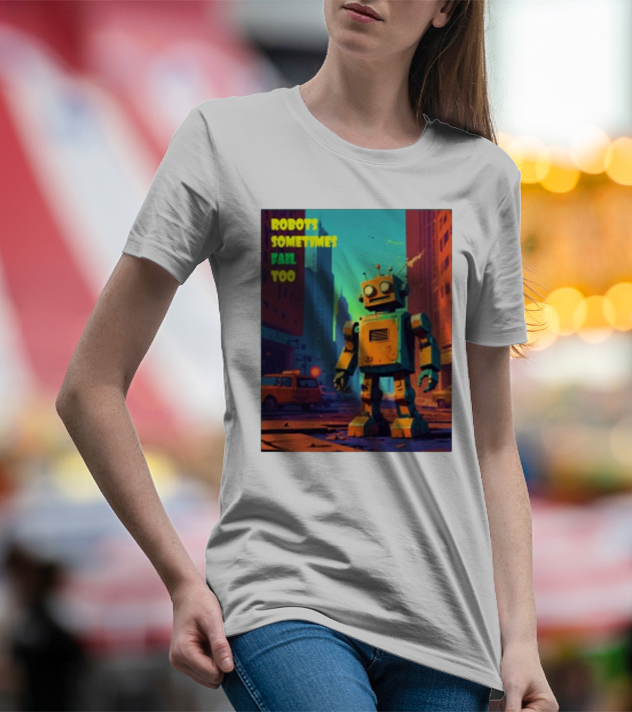 Robots Sometimes Fail Too Urban Cityscape Scene T-Shirt