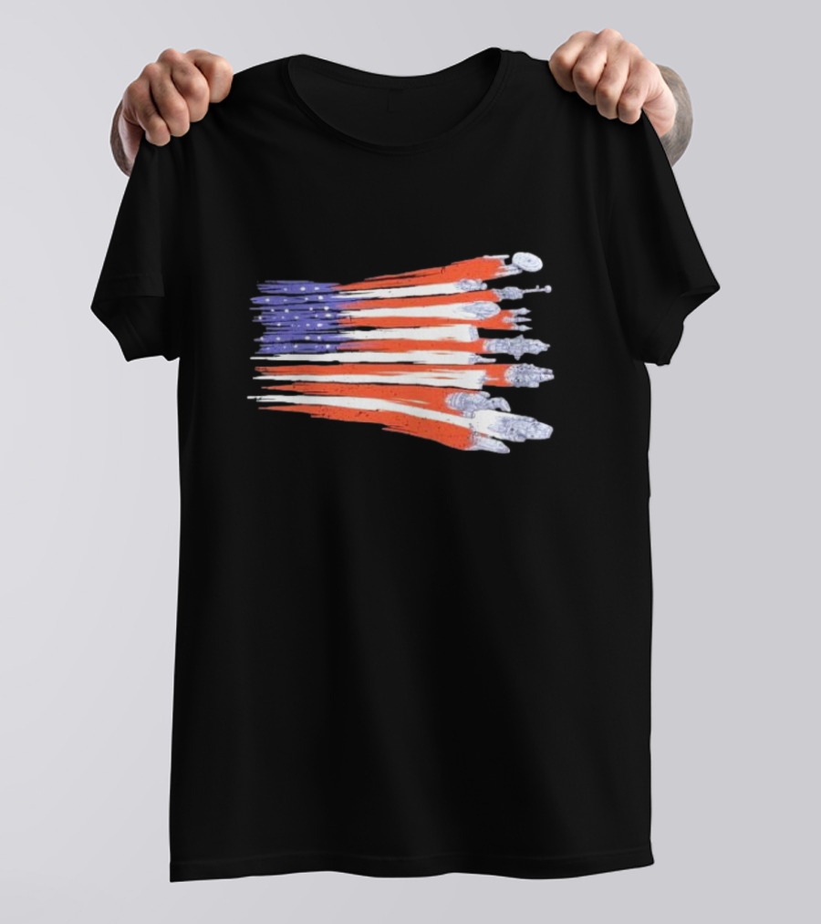 Sci-fi Spaceships Forming American Flag With Rebel T-Shirt