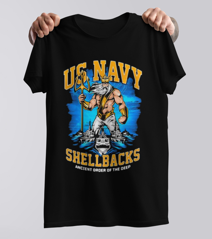 US Navy Shellbacks Poseidon Ancient Order Of The Deep With Battleship T-Shirt