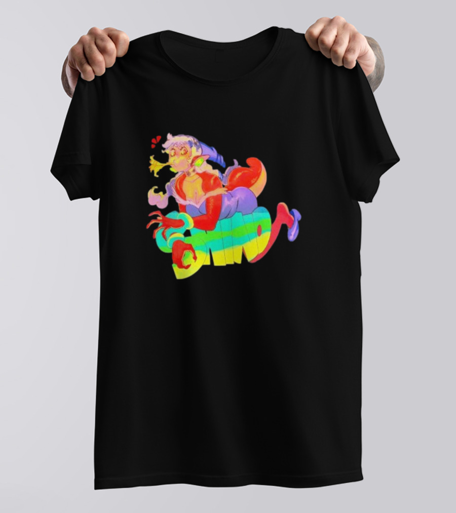Shinto Decals Vibrant Dragon Monster Girl With Rainbow CHINO Text T-Shirt