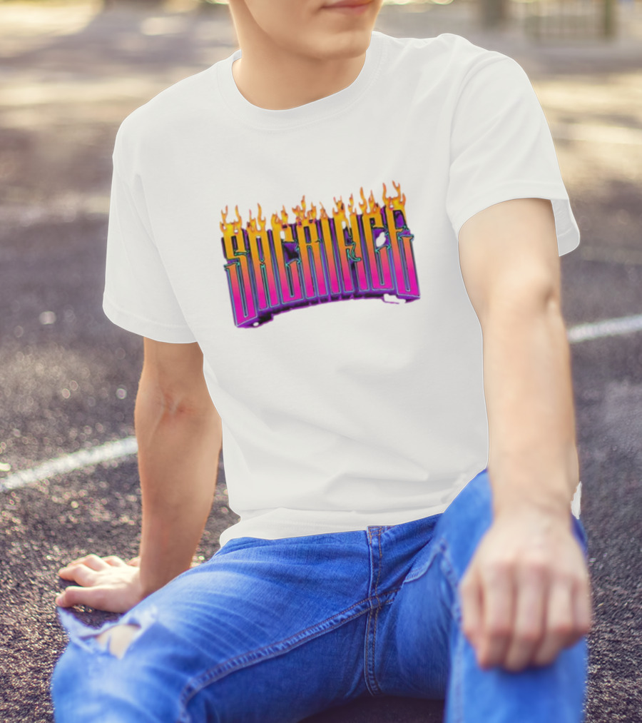 Sacrifice Hades Sunset Flame Text T-Shirt