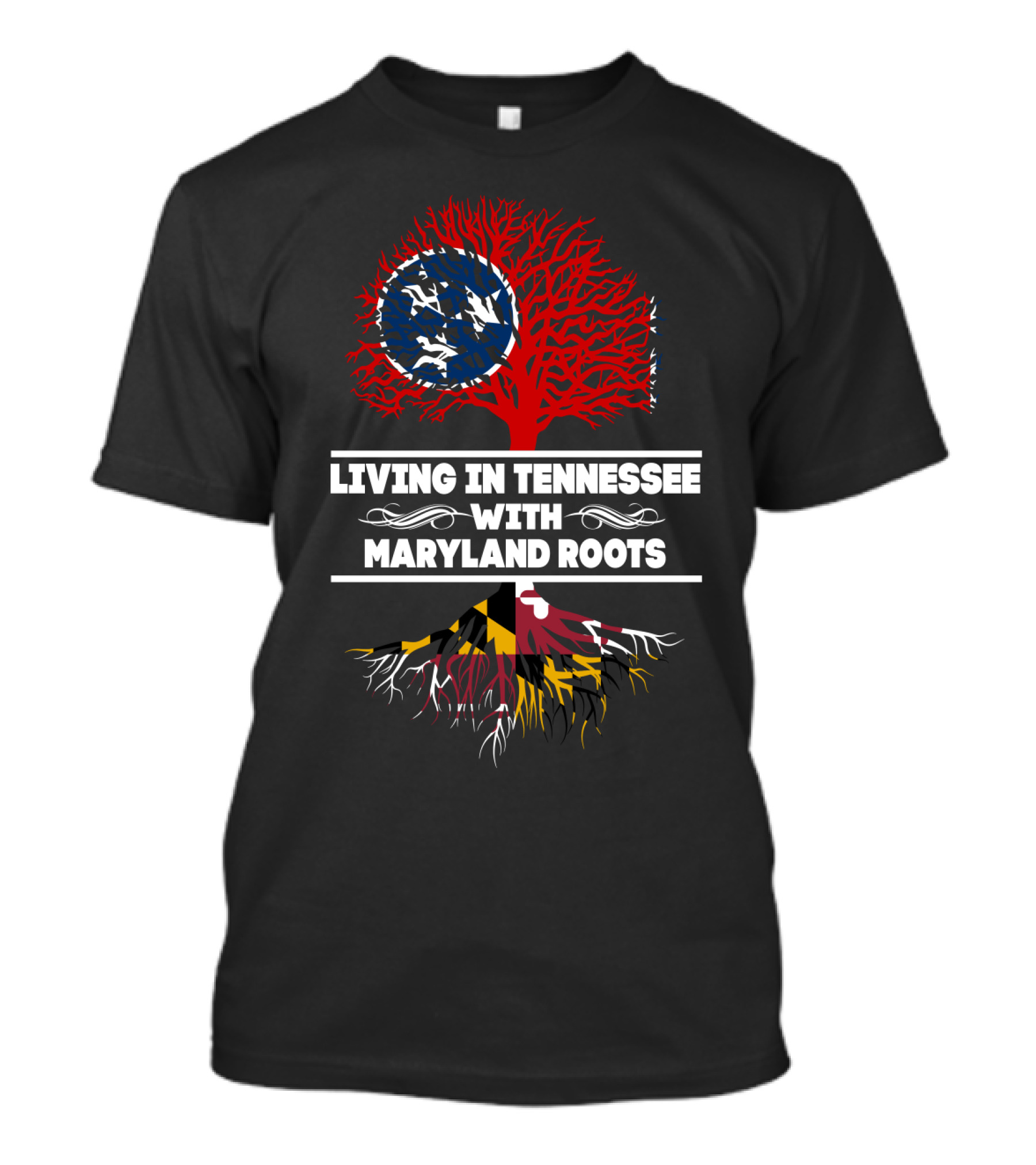 Tennessee Heritage With Maryland Roots Featuring State Flags And Tree T-Shirt