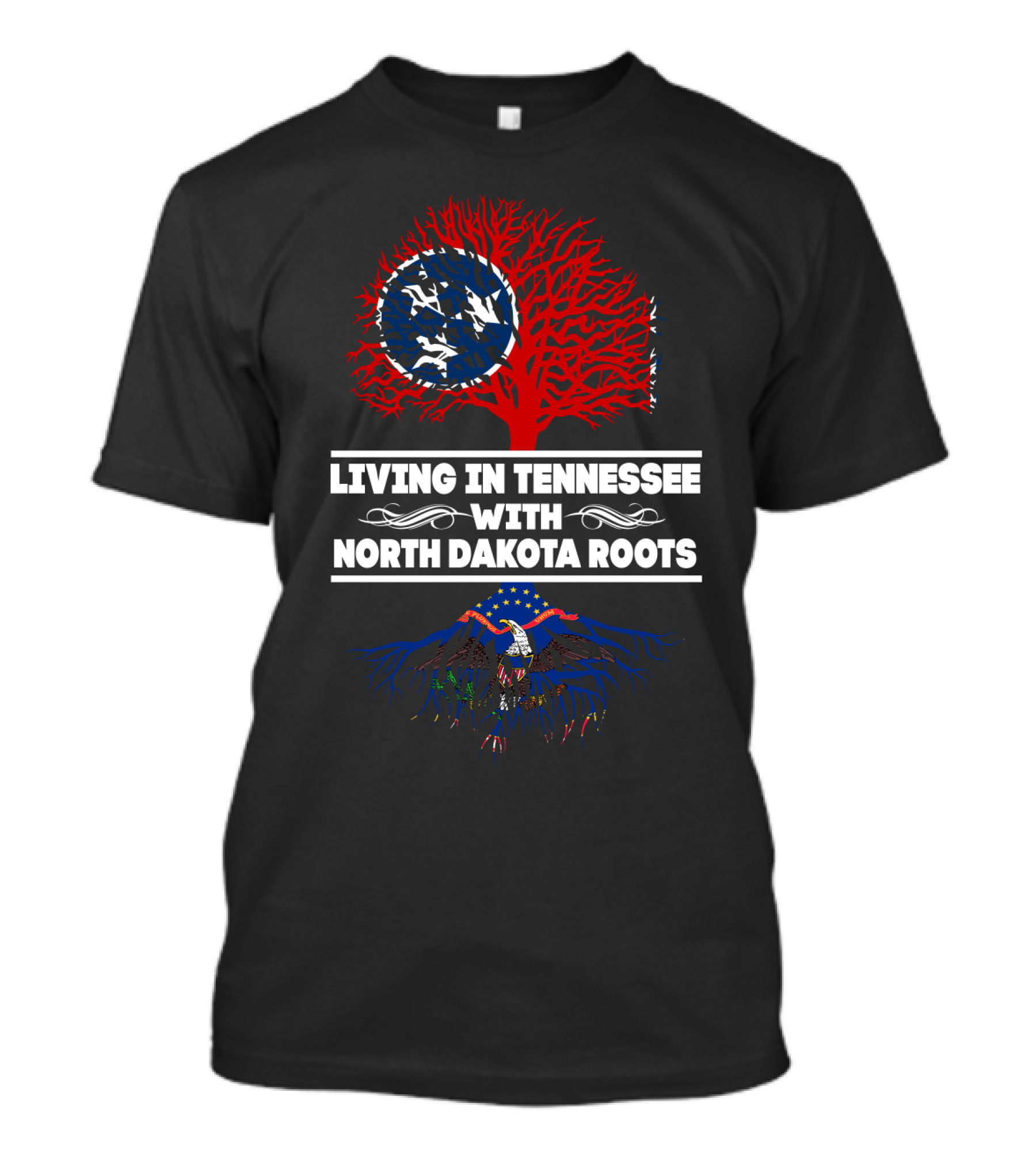 Dual Heritage Pride: Tennessee Living With North Dakota Roots Featuring State Symbols T-Shirt
