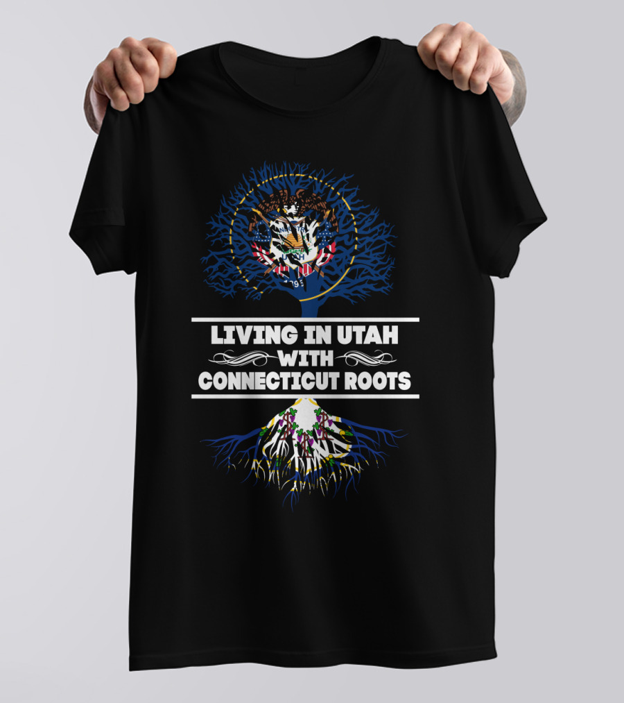 Utah State Emblem With Connecticut Tree Roots: Living In Utah With Connecticut Roots T-Shirt