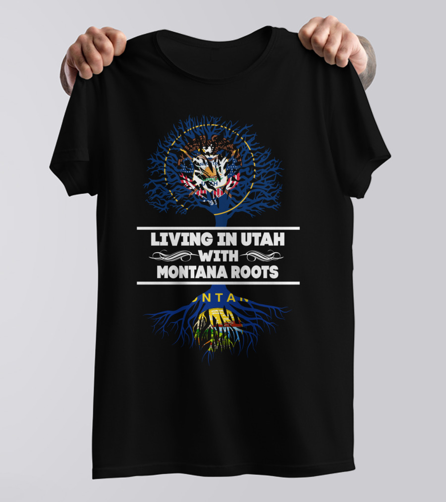 Utah State Emblem With Montana Roots Theme Featuring Eagle And Tree T-Shirt