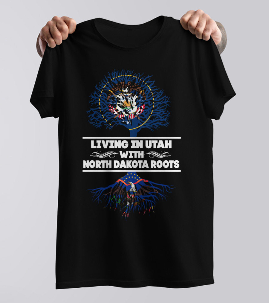 Utah State Emblem With Eagle And Tree Illustrates Living In Utah With North Dakota Roots T-Shirt