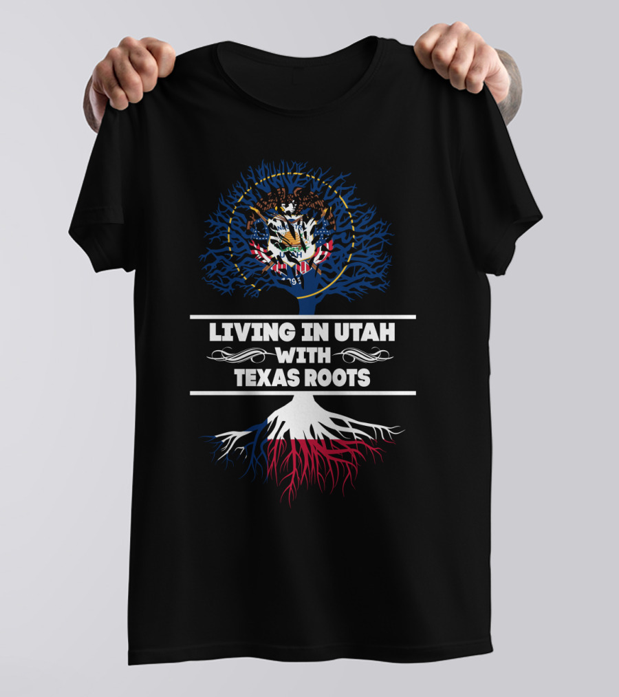 Living In Utah With Texas Roots Utah State Seal Tree T-Shirt