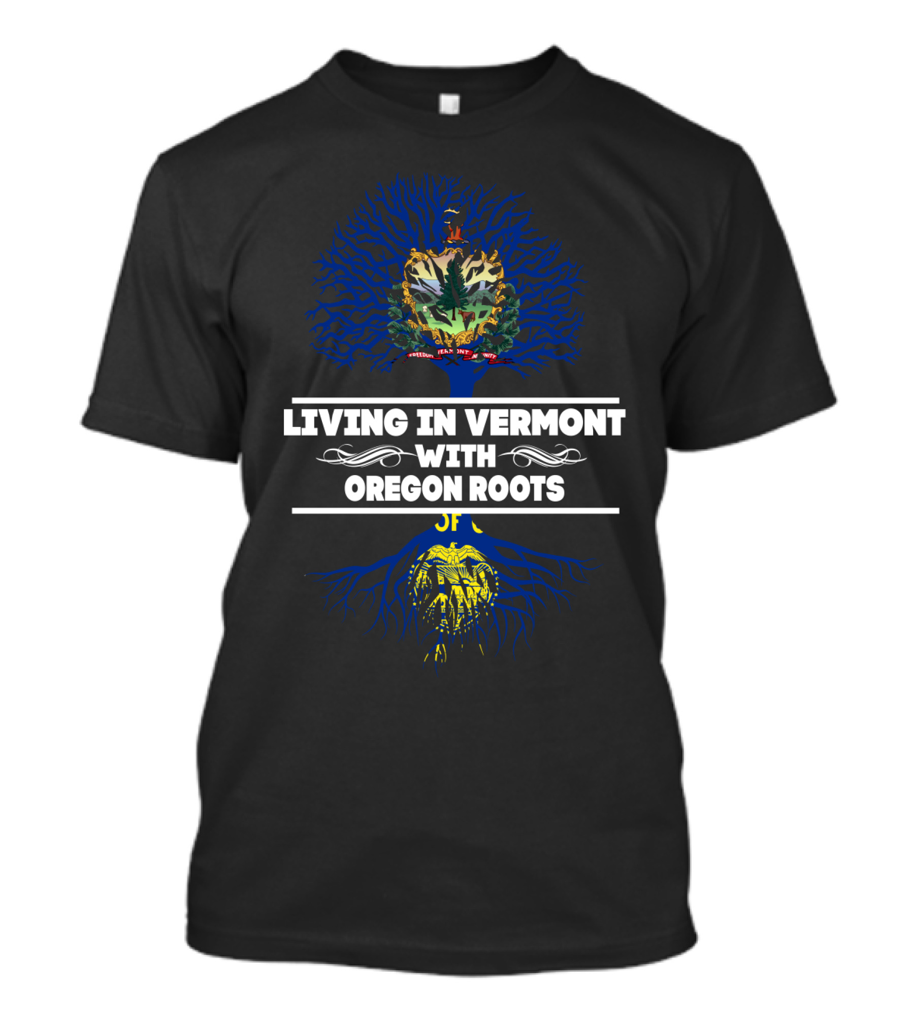 Vermont And Oregon Connection With State Symbols And Tree Roots T-Shirt