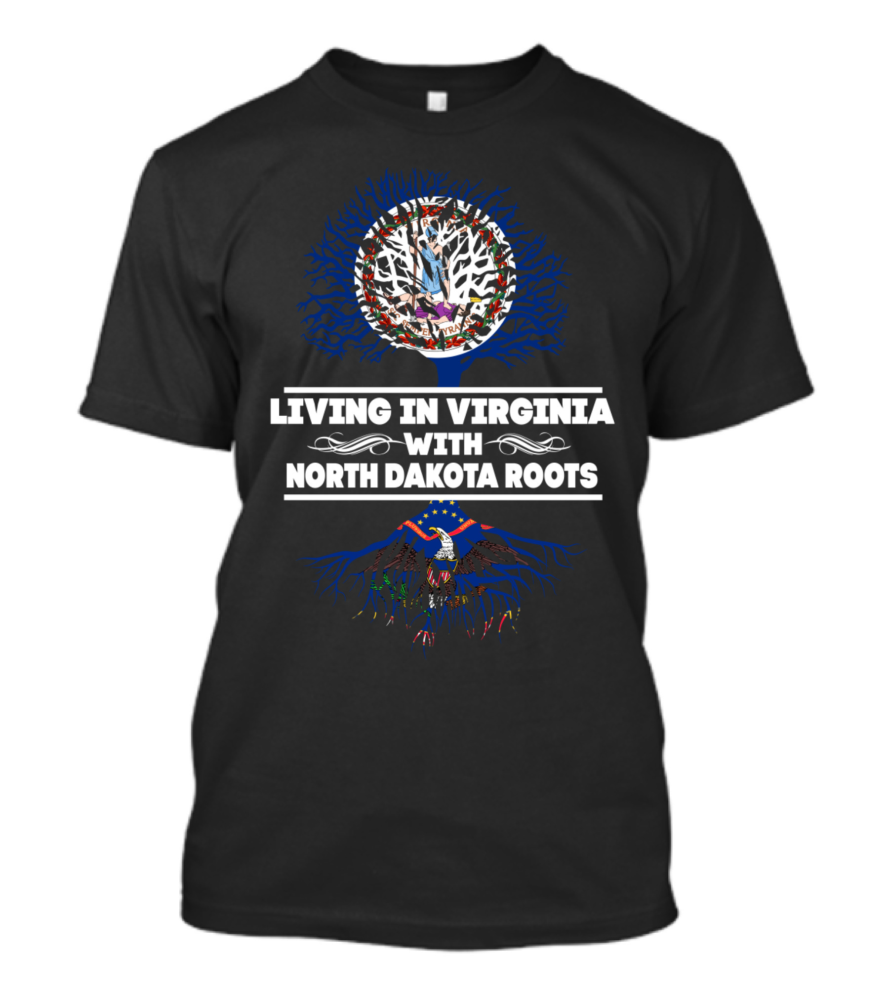 Virginia Life Embracing North Dakota Heritage With Tree And Flag Elements T-Shirt
