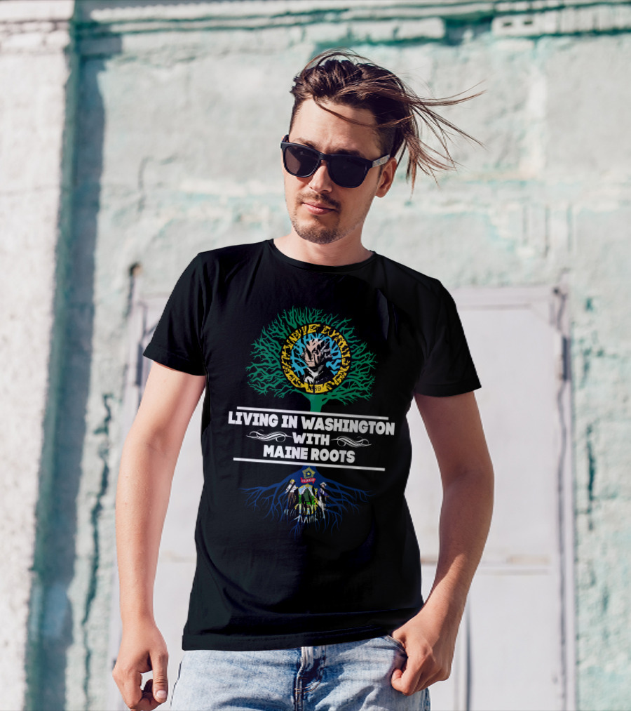 Washington Life With Maine Roots And Tree Imagery Featuring Dark Graphic Elements T-Shirt
