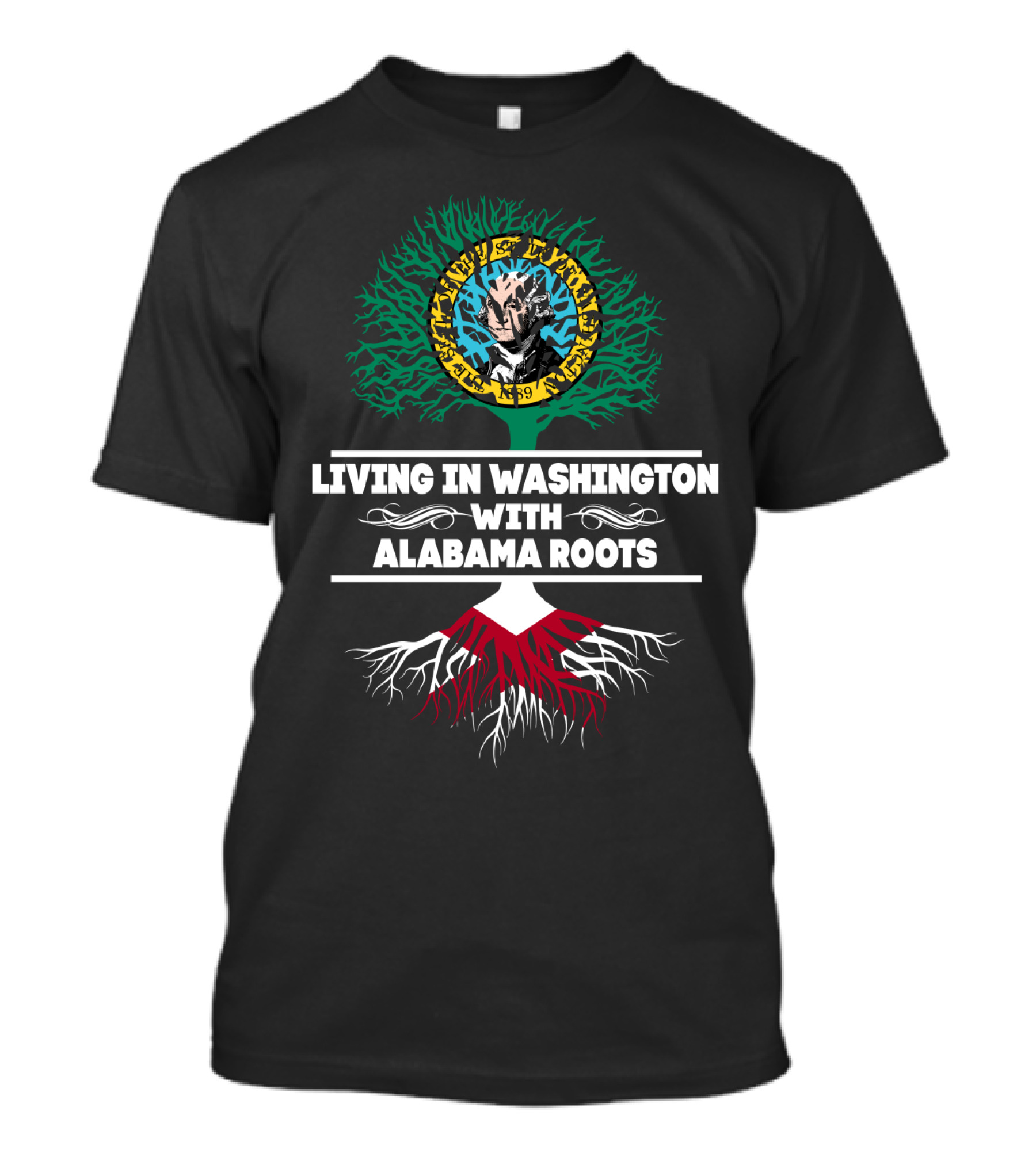 Living In Washington With Alabama Roots Music Skull Tree T-Shirt