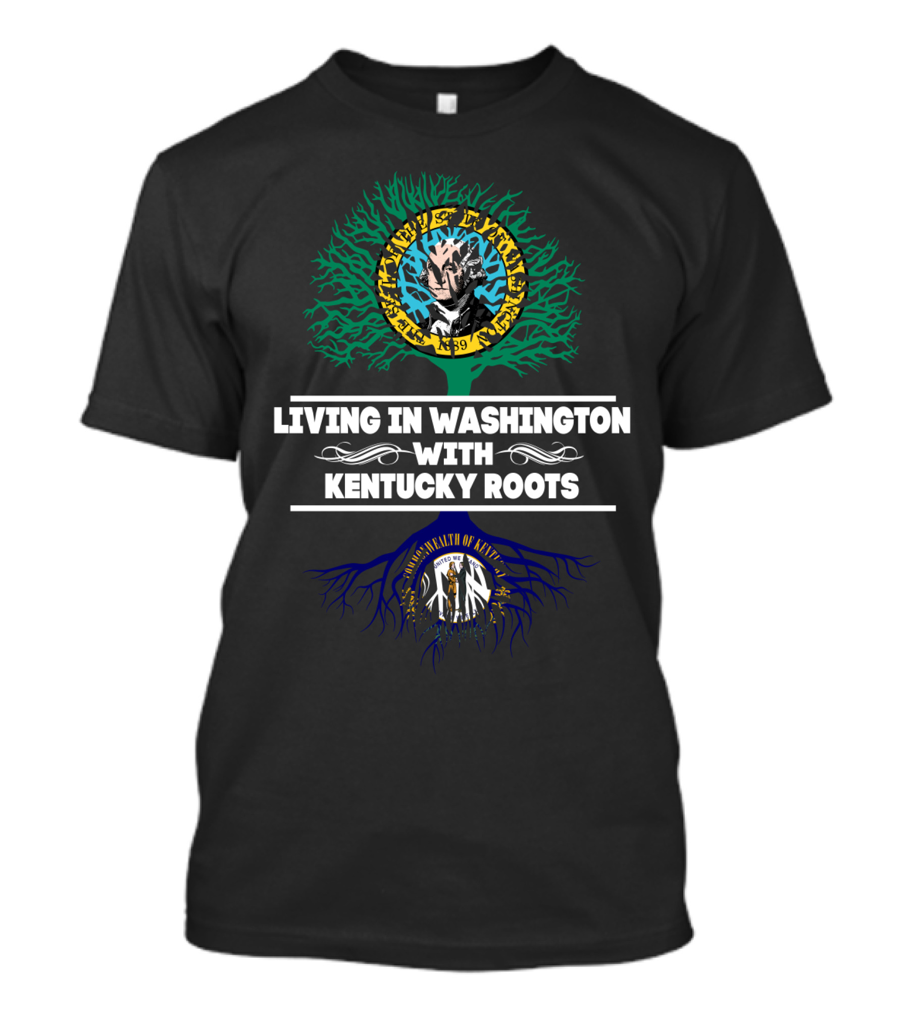 Living In Washington With Kentucky Roots - United We Stand Tree Design Featuring Kentucky Bourbon Trail Heritage T-Shirt