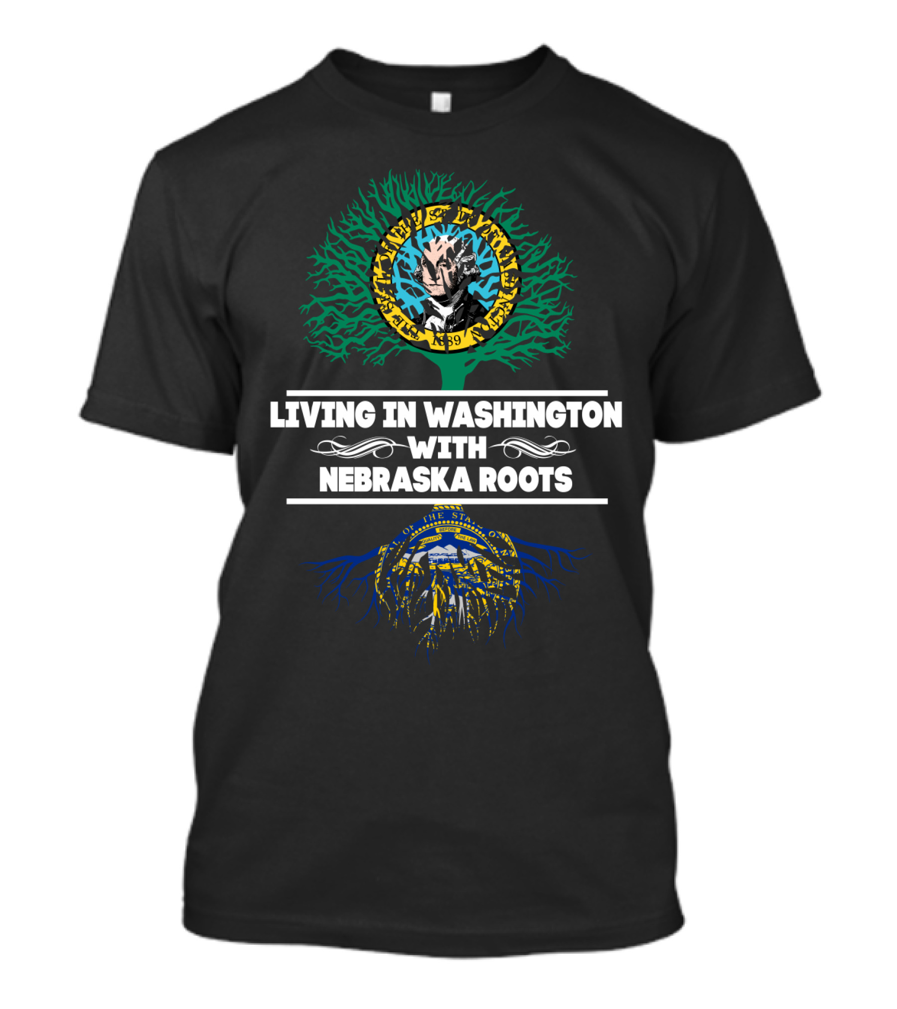 Living In Washington With Nebraska Roots State Seals T-Shirt