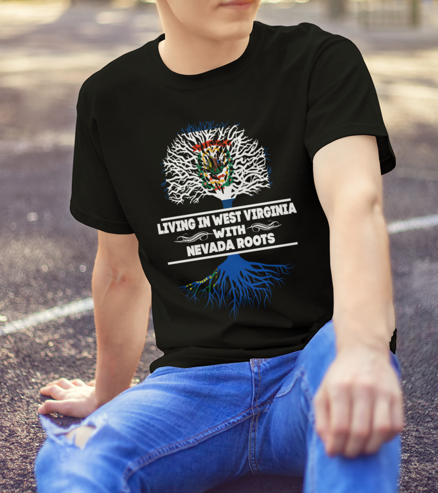 West Virginia Living Nevada Roots Tree Design With State Flag Elements T-Shirt