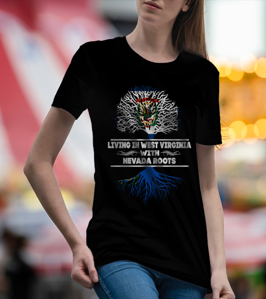 West Virginia Living Nevada Roots Tree Design With State Flag Elements T-Shirt