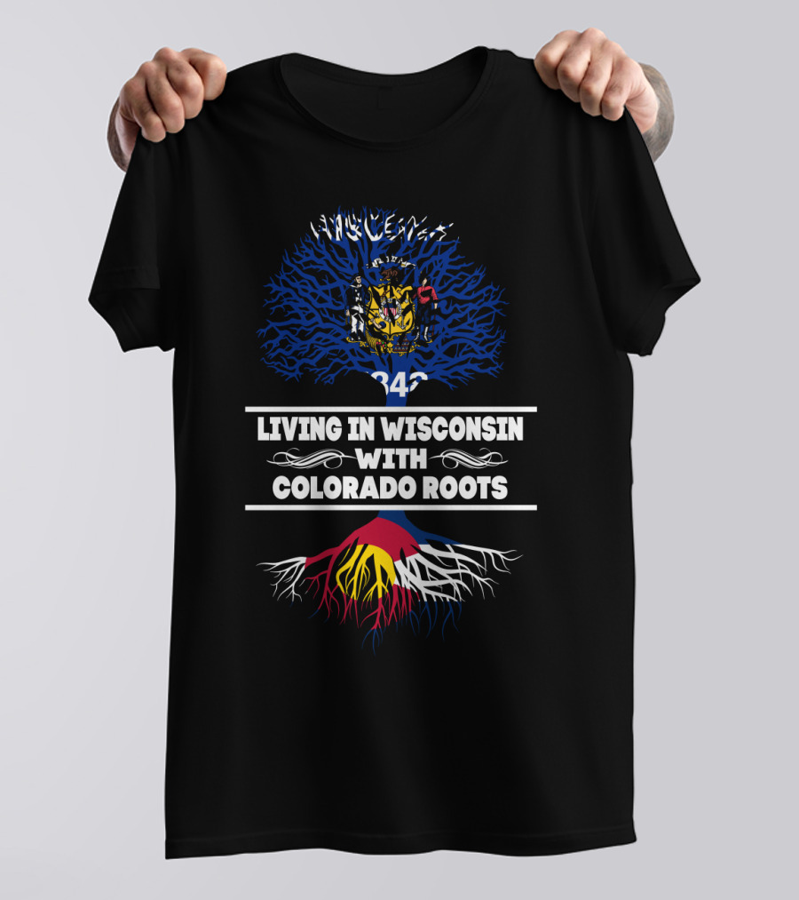 Wisconsin State Tree Shield With Colorado Flag Mountain Roots T-Shirt