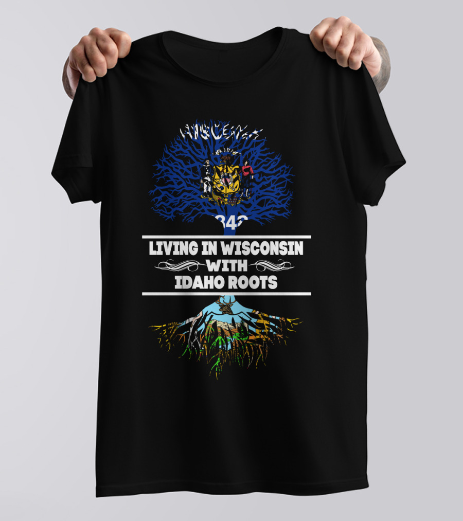 Wisconsin State Emblem And Tree Imagery Embracing Idaho Mountain Roots T-Shirt