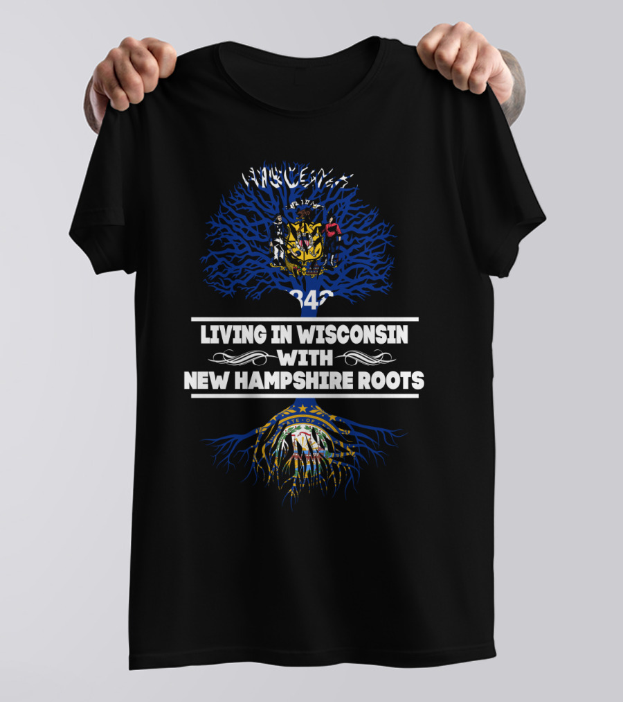 Wisconsin And New Hampshire Roots With State Crests And Tree T-Shirt