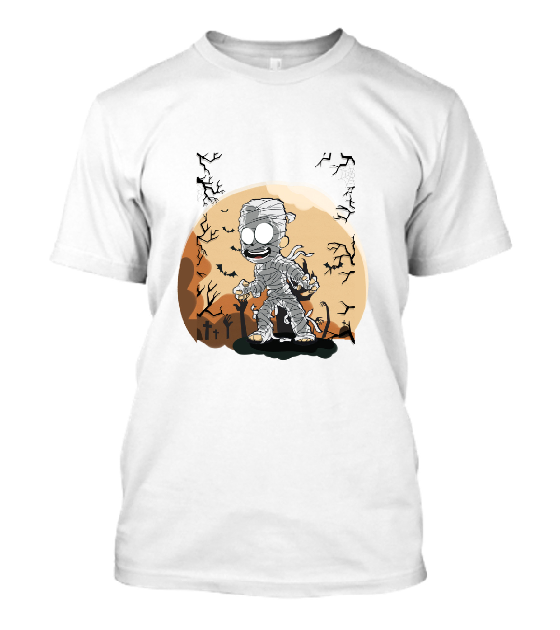 Halloween Zombies Mummy With Moon Tombs And Spooky Trees T-Shirt
