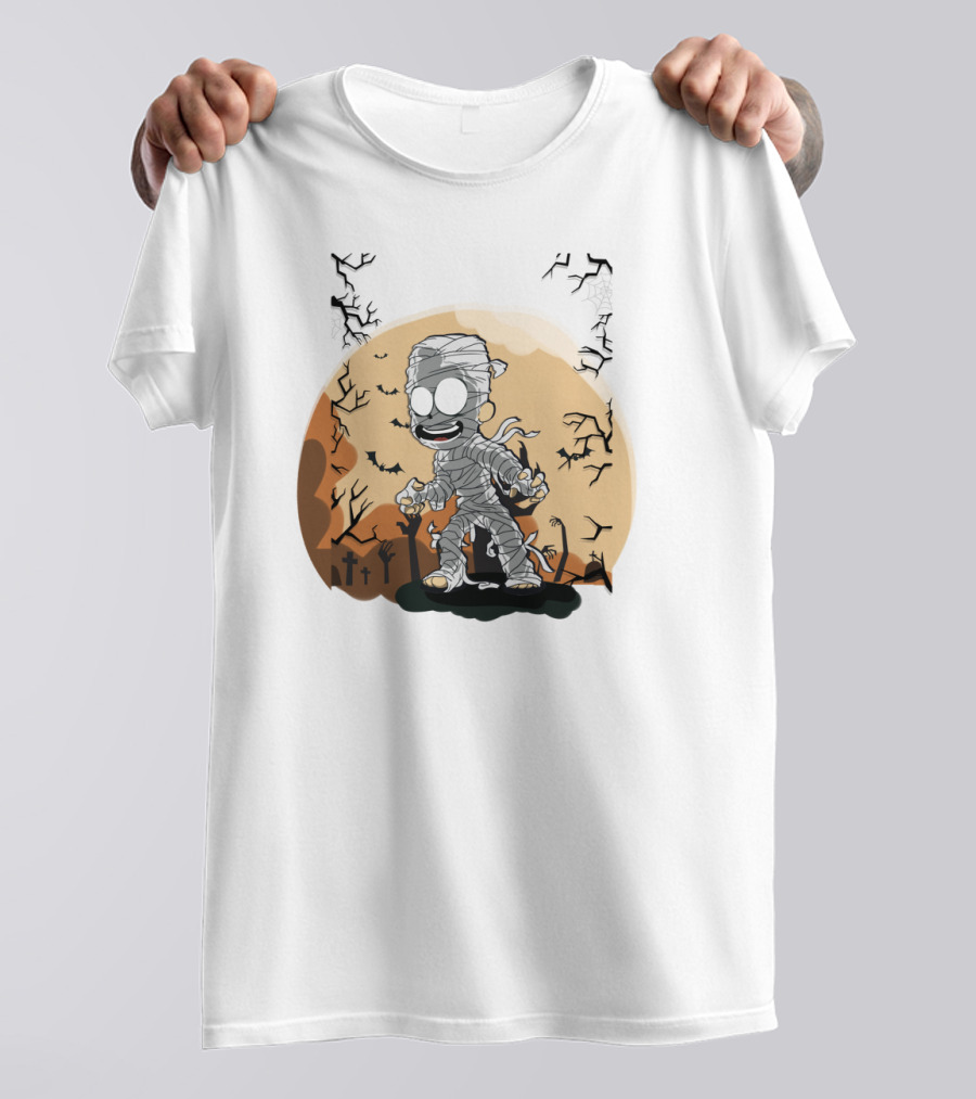 Halloween Zombies Mummy With Moon Tombs And Spooky Trees T-Shirt