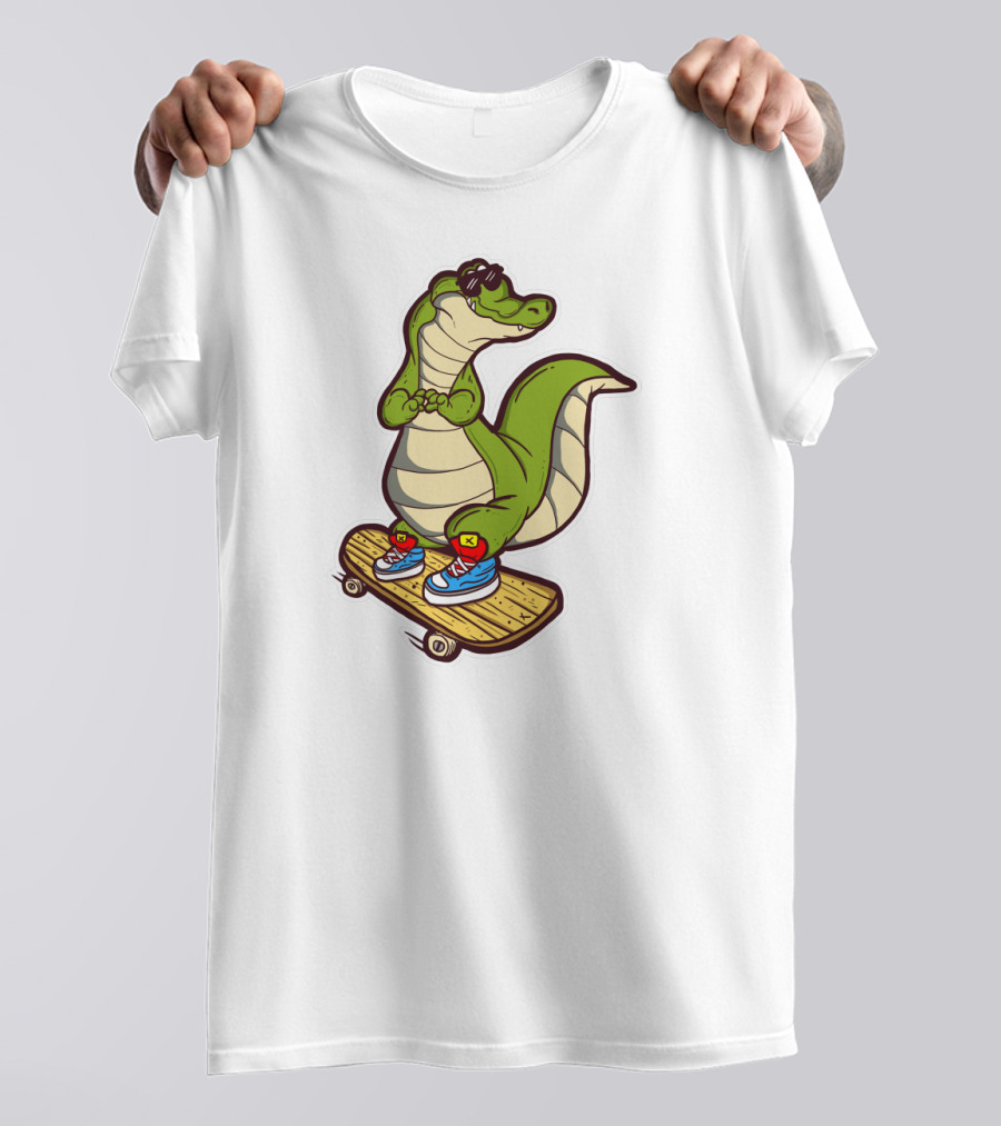 Crocodile Skates On Skateboard With Sneakers And Sunglasses T-Shirt