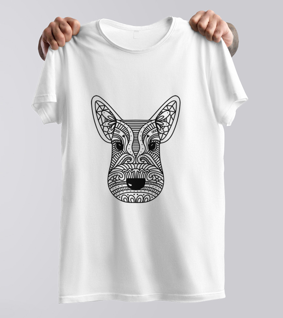 Intricate Hand Drawn Black Line Dog Face T-Shirt