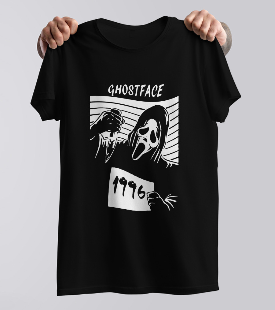 Ghostface 1996 Classic Movie Icon With Knife And Hooded Mask T-Shirt