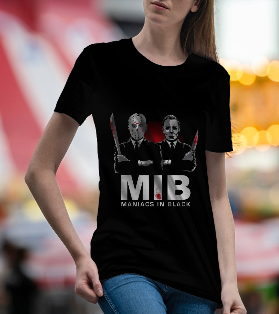 MIB Maniacs In Black Jason Voorhees Michael Myers Horror Crossover T-Shirt