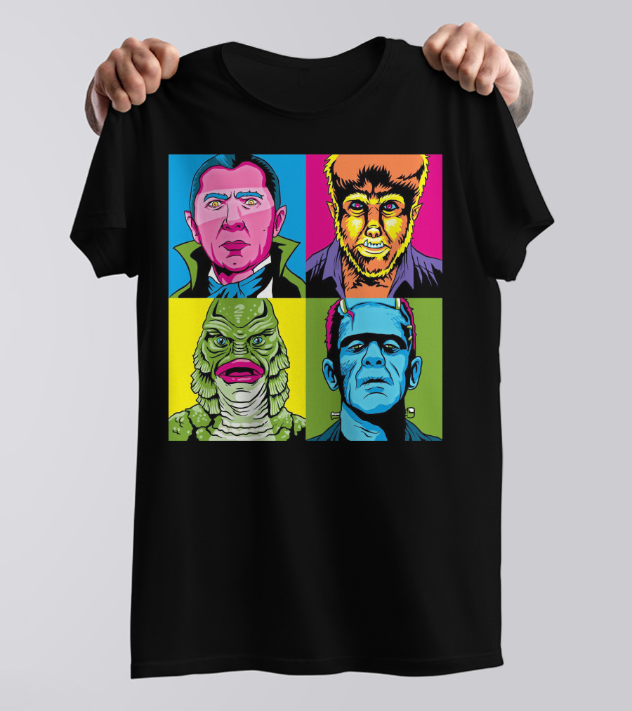 Dracula Frankenstein Wolfman Creature Horror Pop Art Icons T-Shirt