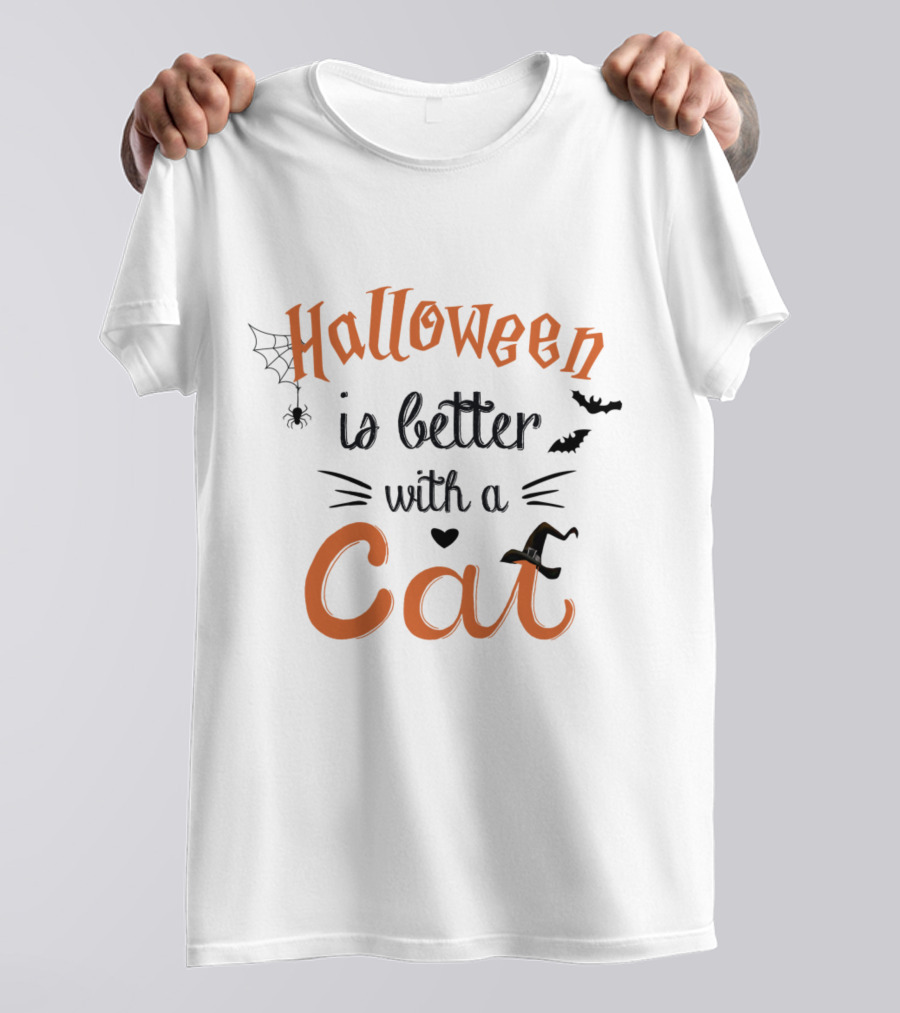 Halloween Is Better With A Cat Spider Bat Hat T-Shirt