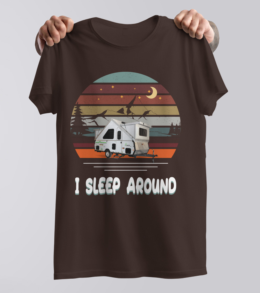 Aliner Camping I Sleep Around Camper Retro Mountain Scenery T-Shirt