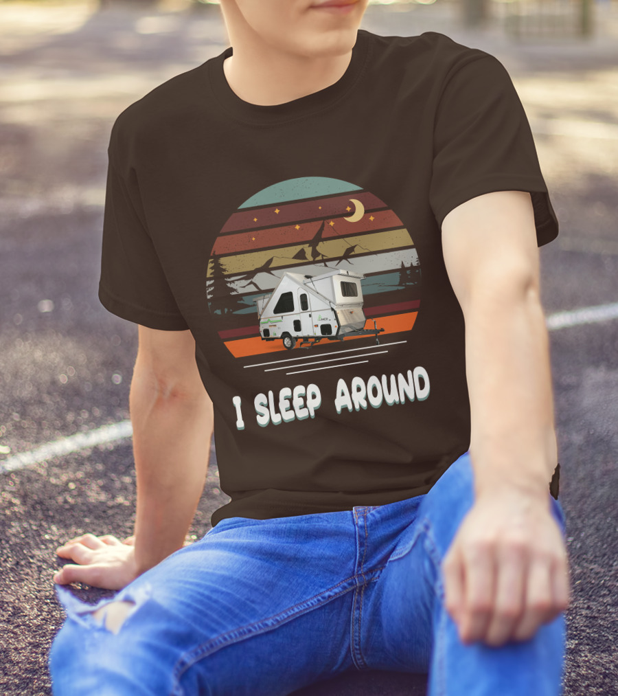 Aliner Camping I Sleep Around Camper Retro Mountain Scenery T-Shirt