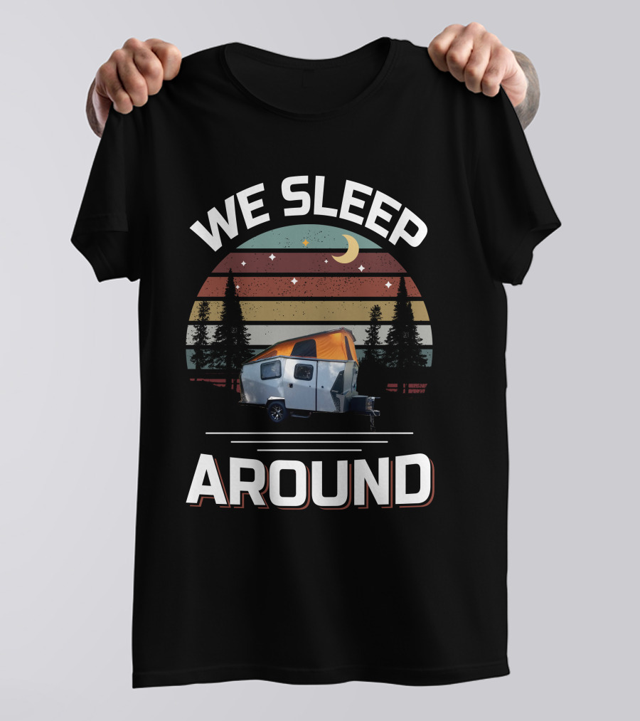 WE SLEEP AROUND TAXA Outdoors Camper Forest Vintage Moon Stars T-Shirt